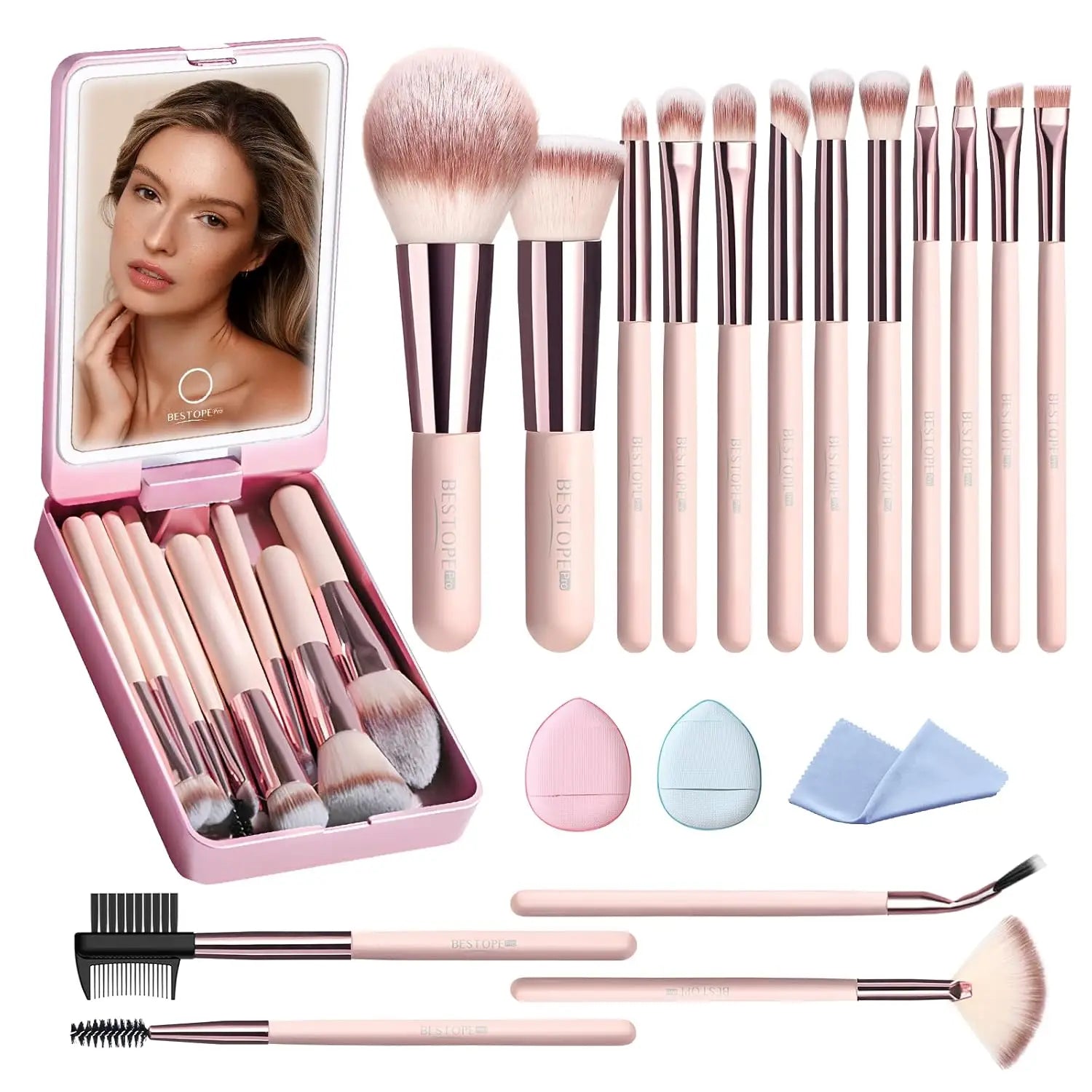 BESTOPE PRO Makeup Brushes with Case, 20PCs