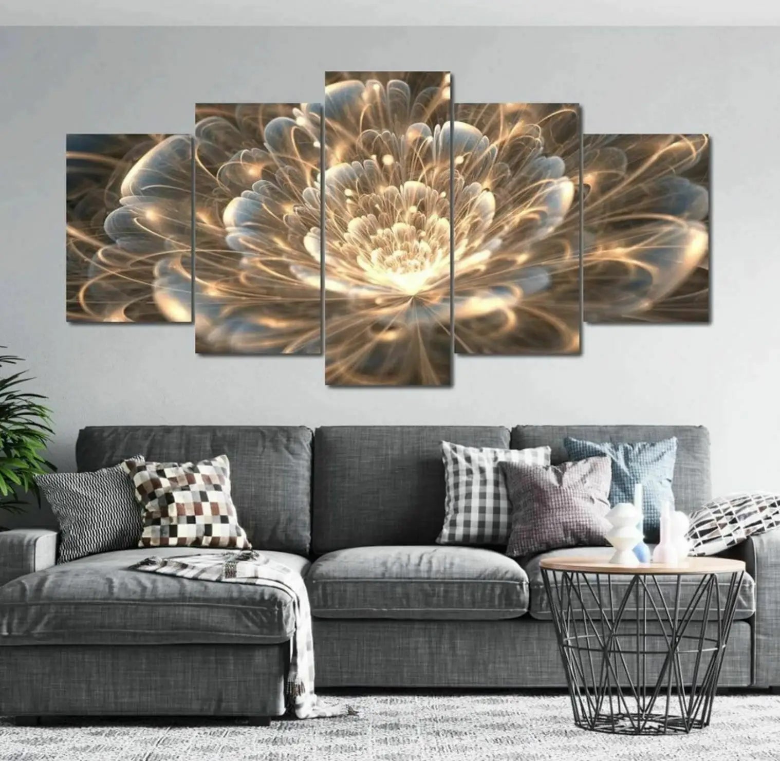 5 Pcs Golden Rays Abstract Flower Canvas Picture