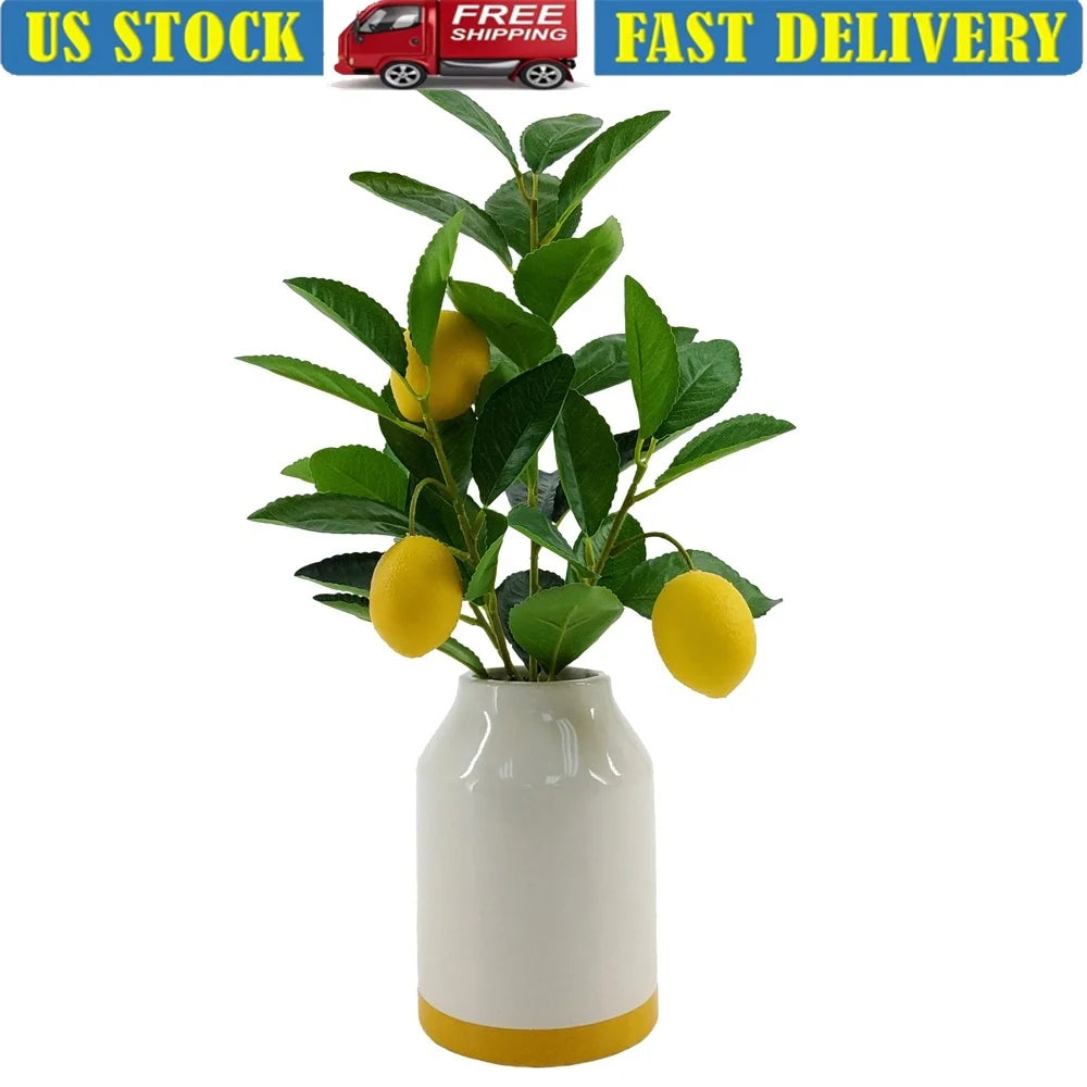 Artificial Lemon Tree Faux Plant in White Ceramic