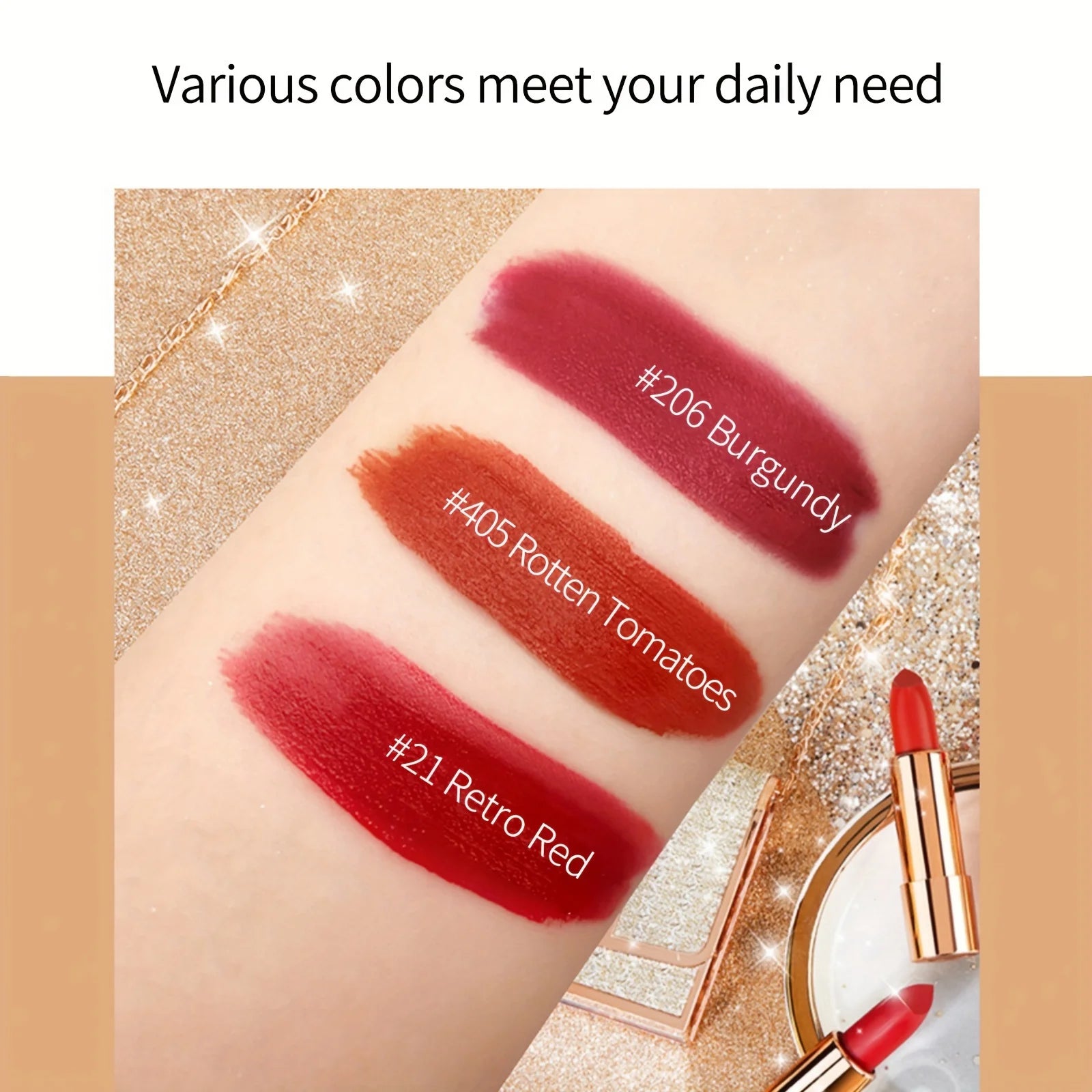 3 Colors Matte Lipstick Set Lip Stick with Sliver