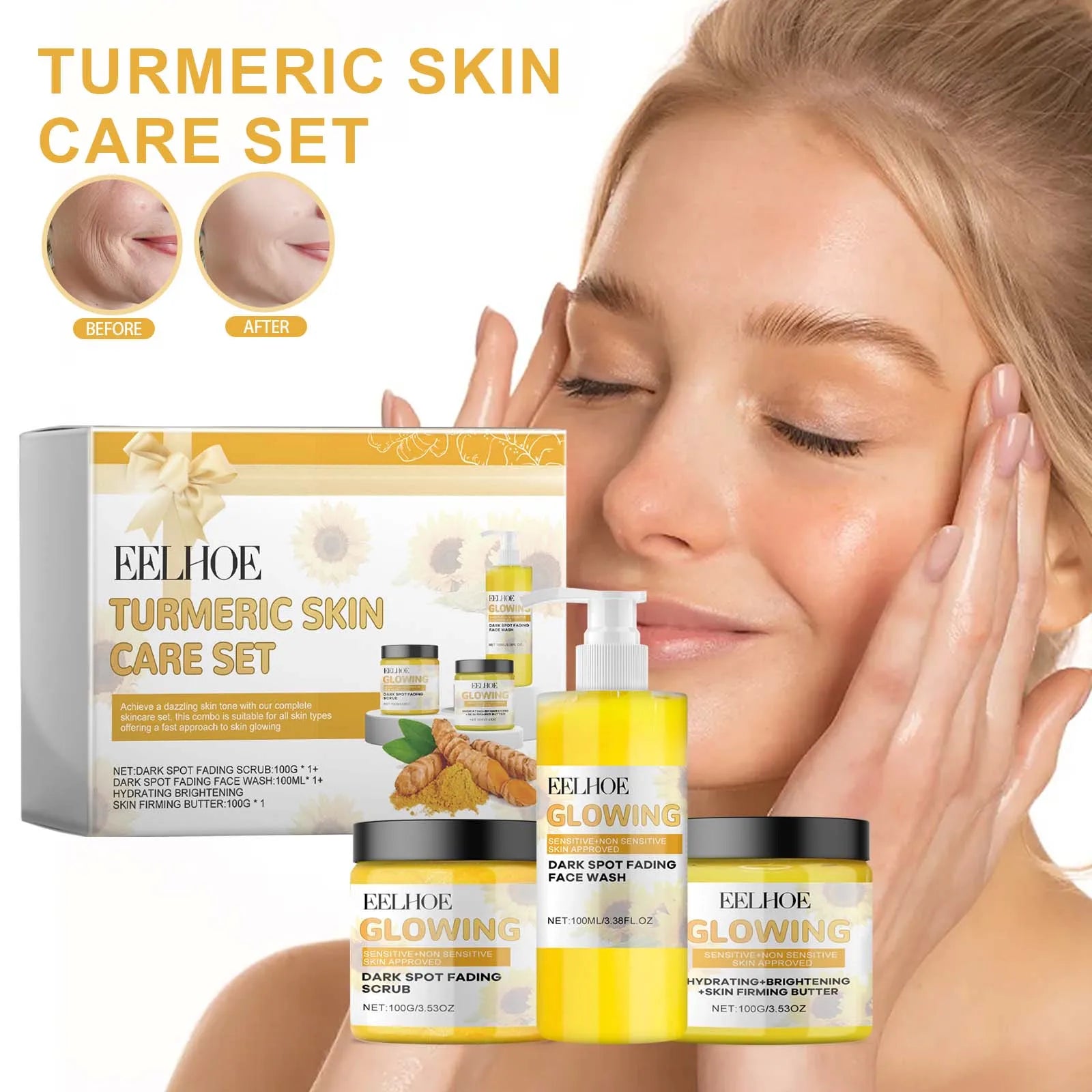Eelhoe 1set Turmeric Face Skin Care Set Dark Spots