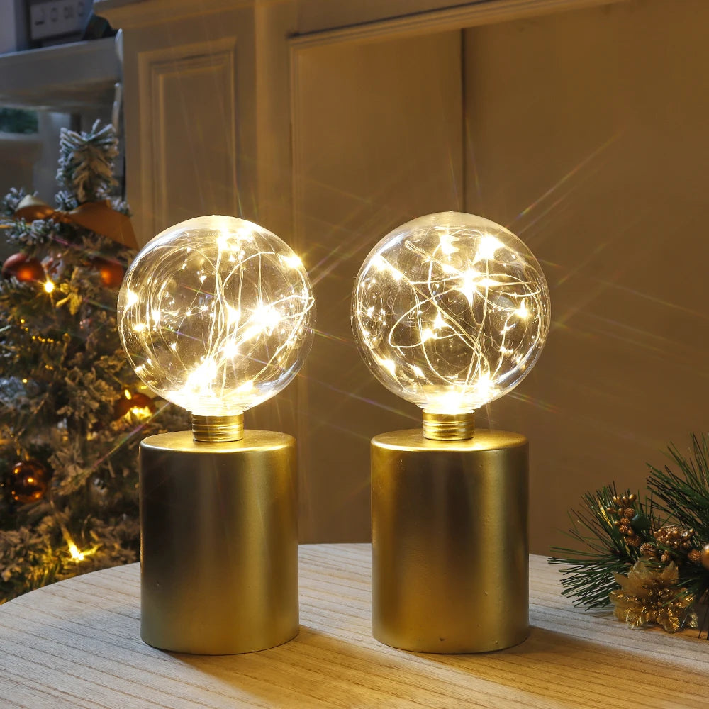 2Pcs Gold Table Lamp Battery Powered Lamps