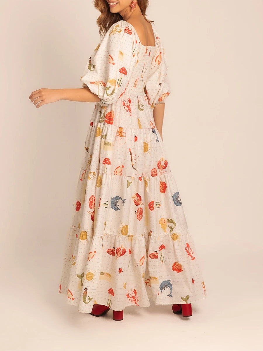 Women s Maxi Dress with Tropical Print Short