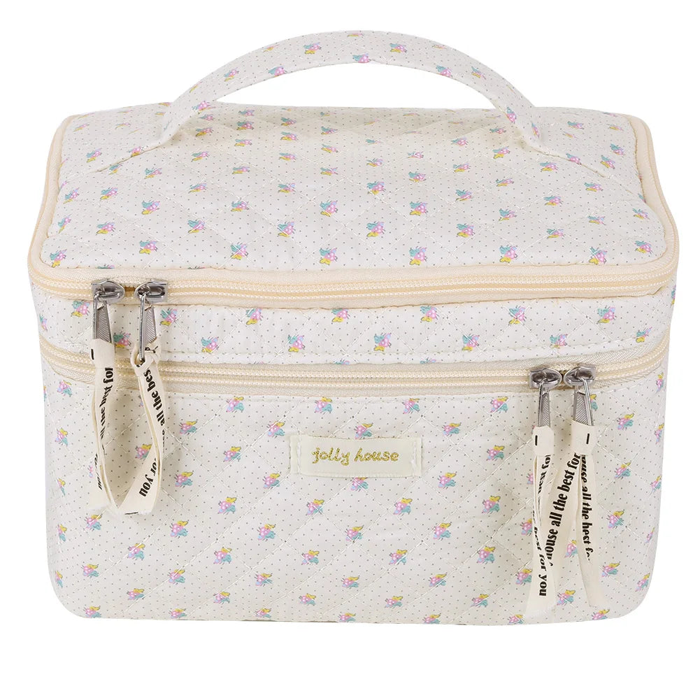 Double Layer Quilted Makeup Bag Large Capacity