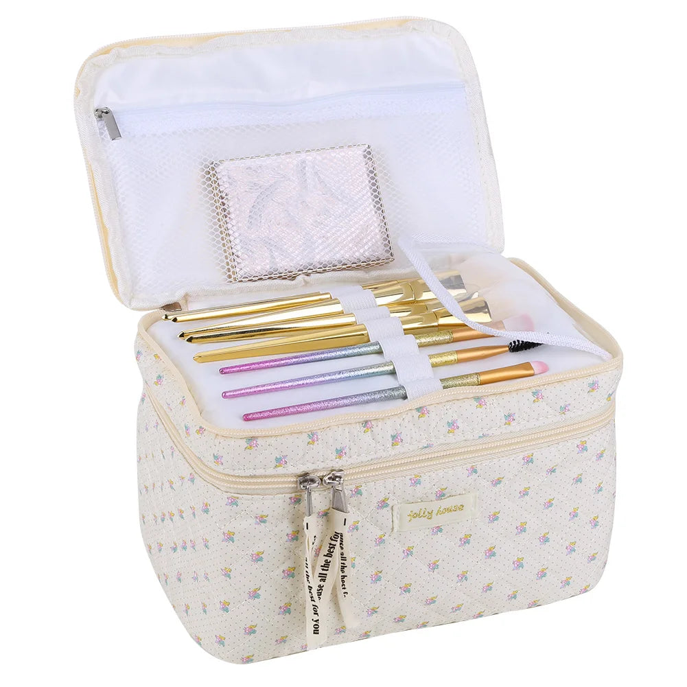 Double Layer Quilted Makeup Bag Large Capacity