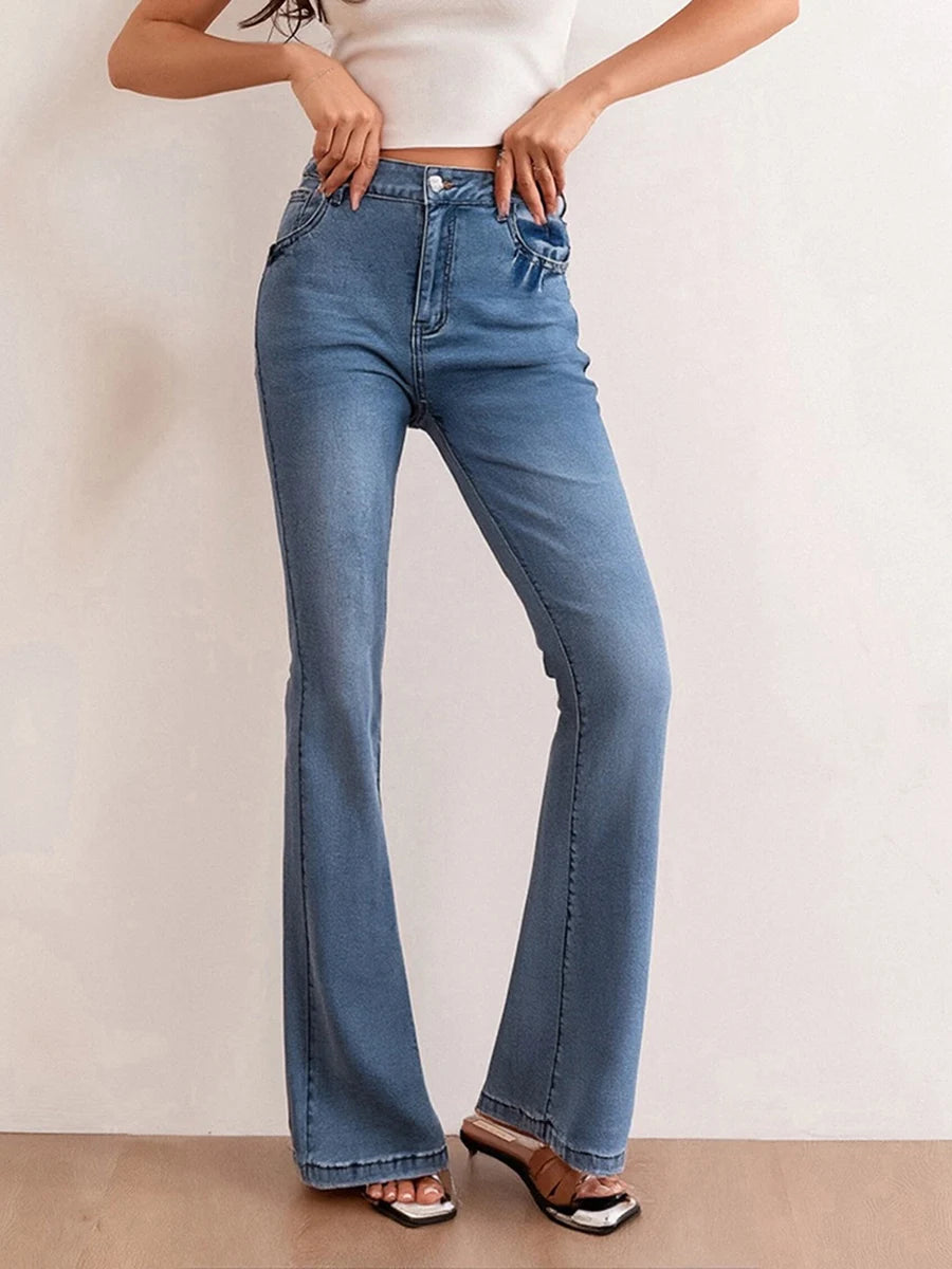 Women s High Waist Flare Jeans with Embroidered