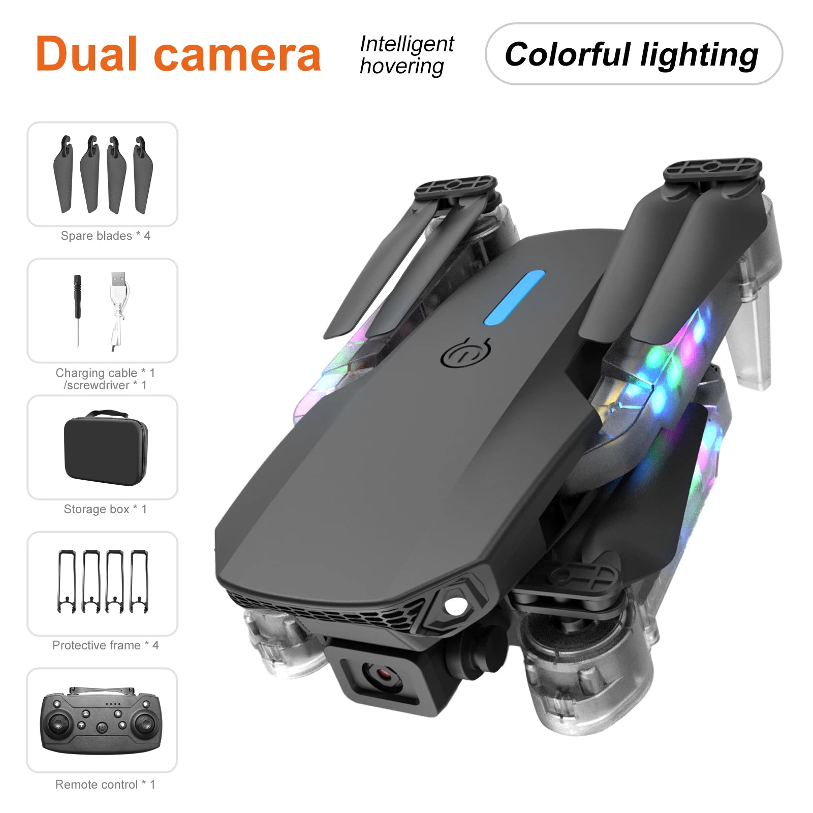 Quadcopter Drone with Colorful Light E99D Dual