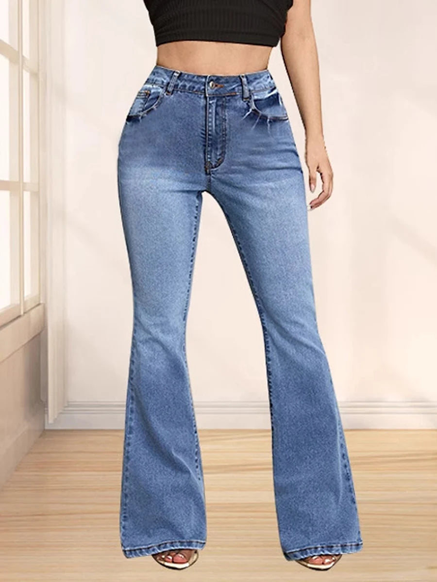 Women s High Waist Flare Jeans with Embroidered