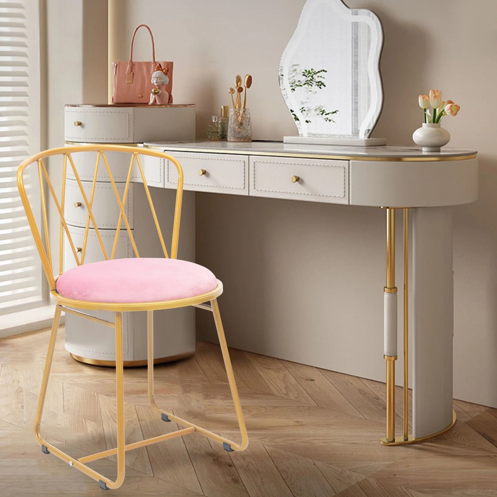 Modern Glam Vanity Stool Elegant Makeup