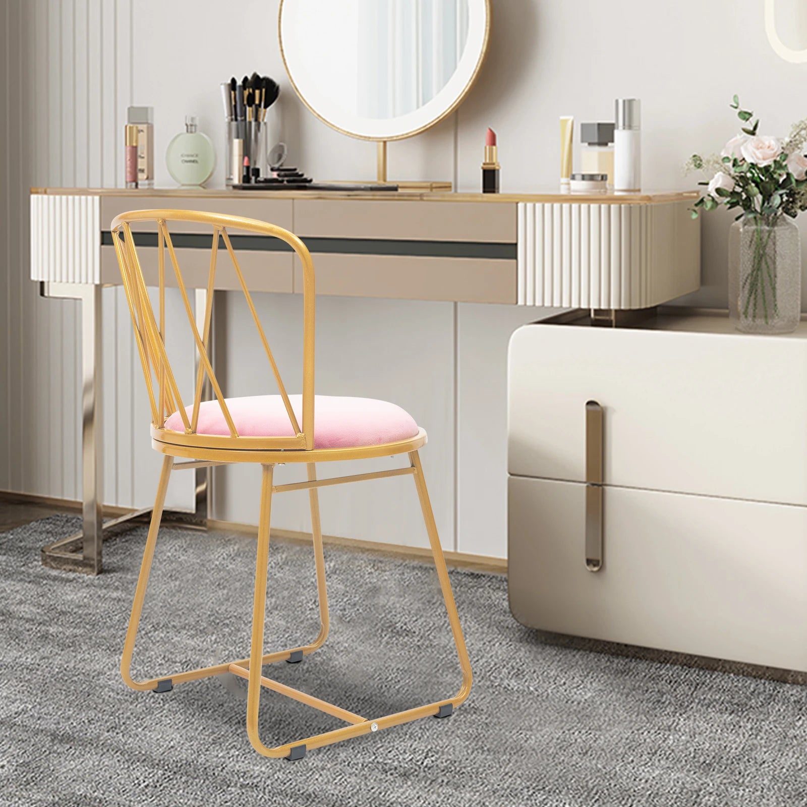 Modern Glam Vanity Stool Elegant Makeup